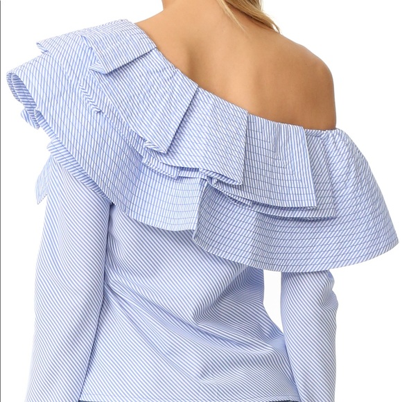 Shopbop Stylekeepers Blue Stripe Ruffle Top Small - Picture 2 of 4